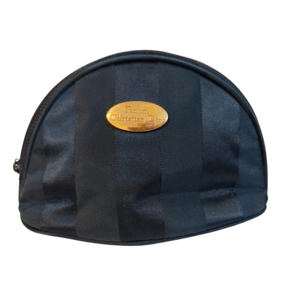 New Vintage Dior Blue Satin Cosmetic Makeup Bag - Picture 1 of 9